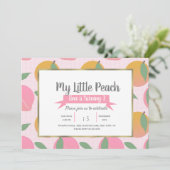 サマー ピンクの桃の花柄フルーツ誕生日パーティー 招待状 (スタンド正面)