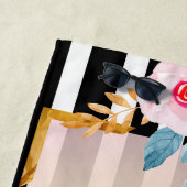 サマー ピンク ウォーターカラー フラワー モノグラムと名前 ビーチタオル (インサイチュ)