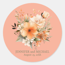 サマー・ピーチ&グリーン・フラワーズの結婚式 ラウンドシール