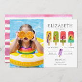 サマー フォト ポッピング アイス クリーム バースデー パーティー 招待状 (正面/裏面)