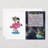 サマー フラミンゴの漫画 | 背景色を選択 招待状 (正面/裏面)