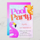 サマー フラミンゴ ファースト バースデー 招待状 (正面/裏面)