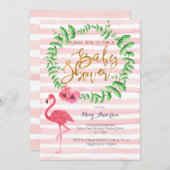 サマー フラミンゴ ベビーシャワー 招待状 (正面/裏面)