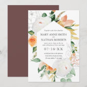 サマー フローラル オレンジ ジオメトリック ボタニカル ウェディング 招待状 (正面/裏面)