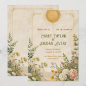 サマー ブルーム ウェディング 招待状 ヴィンテージ フラワーズ (正面/裏面)