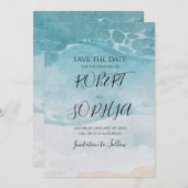 サマー ブルー ビーチ ウェディング セーブザデート (正面/裏面)
