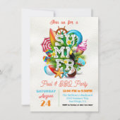 サマー プールと BBQ パーティー 招待状 (正面)