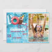 サマー プールパーティーの写真 誕生日 招待状 (正面)