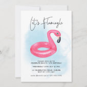 サマー プールパーティー ピンク フラミンゴ ティーン 誕生日 招待状 (正面)