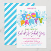 サマー・プール・パーティー、学年の終わりのパーティー 招待状 (正面/裏面)
