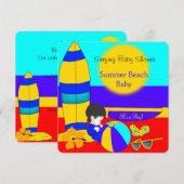 サマー ベイビー シャワー ボーイ ビーチ ベイビー サーフィン ベイビー 3 招待状 (正面/裏面)