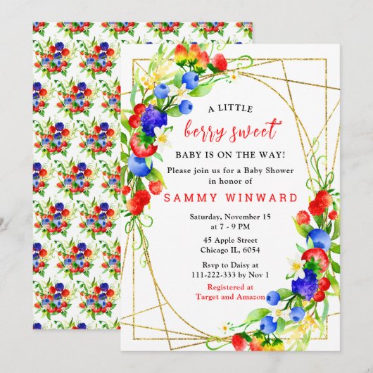 サマー ミックス ベリー ベイビー シャワー 招待状 (正面/裏面)