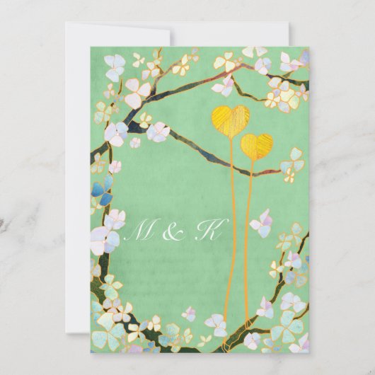 サマー ミント グリーン フローラル ウェディング 招待状 (正面)