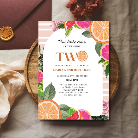 サマー リトル キューティー オレンジ シトラス 2歳の誕生日 招待状