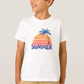 サマー レトロ 日没 ヤシの木 Tシャツ (正面)