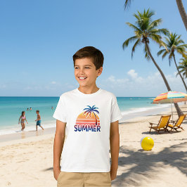 サマー レトロ 日没 ヤシの木 Tシャツ