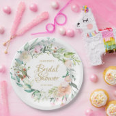 サマー ローズ ウォーターカラー ゴールド スクリプト ブライダル シャワー ペーパープレート (パーティー)