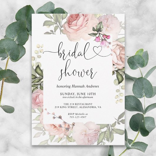 サマー ローズ ガーデン ピンク ブライダル シャワー 招待状