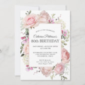 サマー ローズ ガーデン フラワーズ 80歳の誕生日パーティー 招待状 (正面)