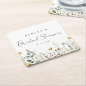 サマー ワイルドフラワー フィールド ブライダル シャワー スクエアペーパーコースター (アングル)