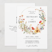 サマー ワイルドフラワー QR コード ウェディング 招待状 (正面/裏面)