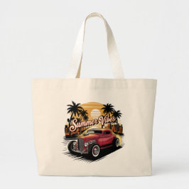 サマー ヴァイブス クラシックカー ラージトートバッグ