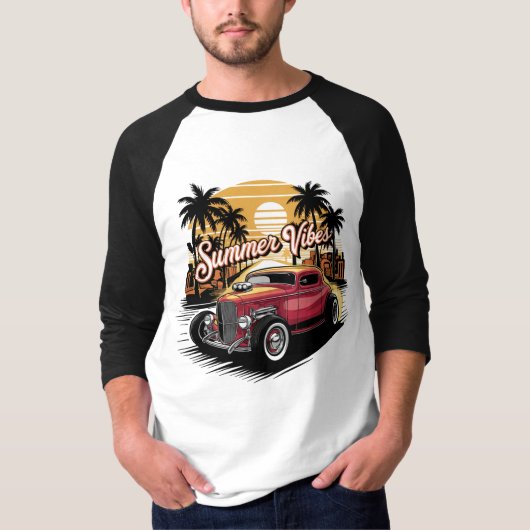 サマー ヴァイブス クラシックカー Tシャツ (正面)