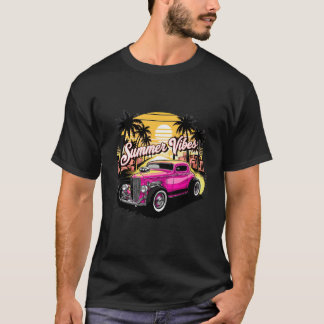 サマー ヴァイブス ビンテージカー 日没 メンズ ビッグサイズTシャツ Tシャツ