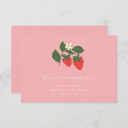 サマー ヴィンテージ ピンク イチゴ ボヘミア ブライダル シャワー サンキューカード (正面/裏面)