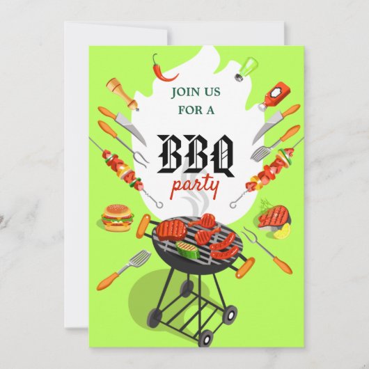 サマー BBQ パーティー グリル アウトドア パーティー 招待状 (正面)