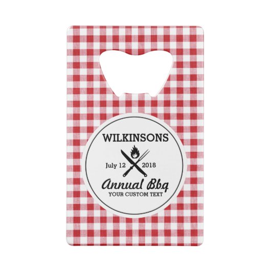 サマーBBQグリルクックアウト懇親会レッドギンガムチェック クレジットカード栓抜き (裏面)