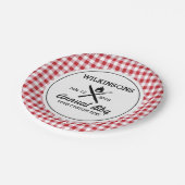 サマーBBQグリルクックアウト懇親会レッドギンガムチェック ペーパープレート (アングル)