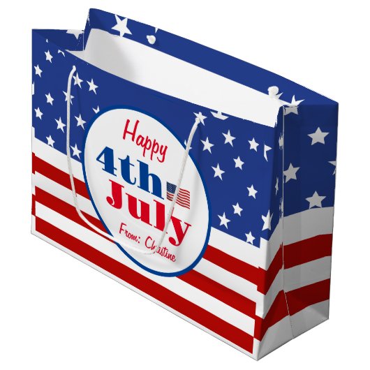 サマーBBQファミリー懇親会7月4日カスタム ラージペーパーバッグ (正面アングル)