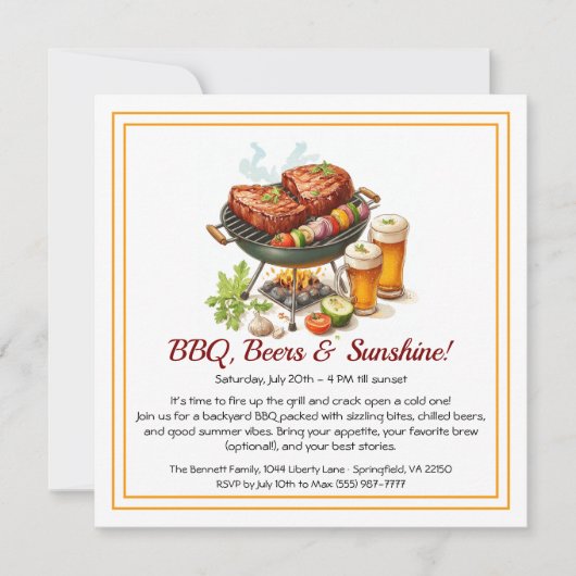 サマーBBQ & Beerパーティの招待状 – バックヤード調理師 シーズンカード (正面)