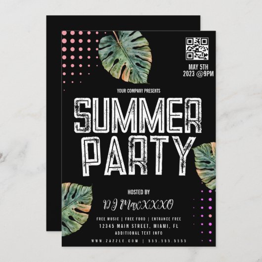 サマーDJイベントパーティーバークラブフライヤー 招待状 (正面/裏面)
