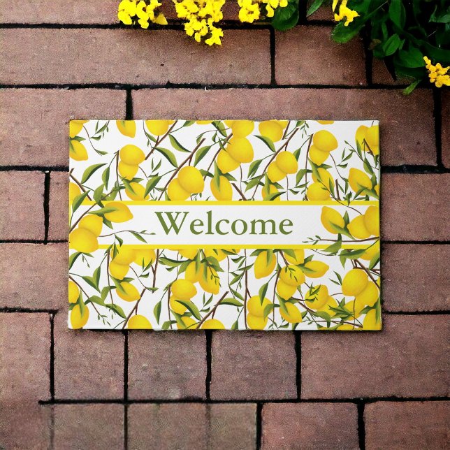 サミリーパーソナライズされたシトラスレモンツリーブランチ ドアマット (Sunny and welcoming. Elevate your front entry with a new welcome mat.)