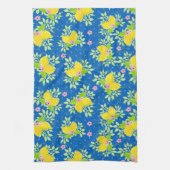 サミリーブルーとイエローレモンの花の模様 キッチンタオル (縦)