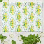 サミリーブルーとイエローレモンの花の模様 キッチンタオル (折り畳み)