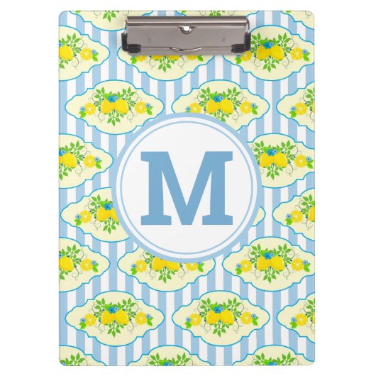 サミリーブルーとイエローレモンの花の模様 クリップボード (正面)