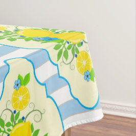 サミリーブルーとイエローレモンの花の模様 テーブルクロス