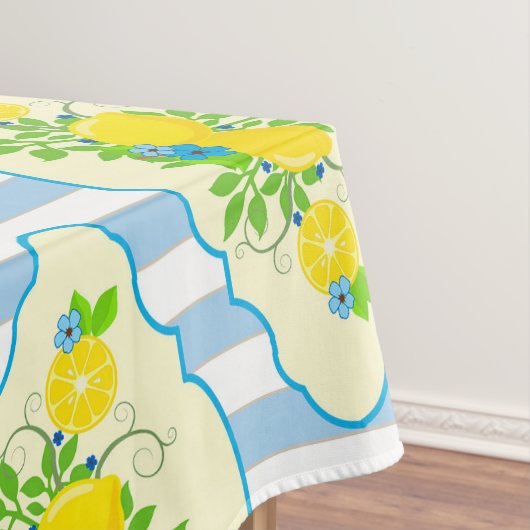 サミリーブルーとイエローレモンの花の模様 テーブルクロス (インサイチュ)