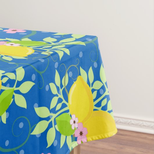 サミリーブルーとイエローレモンの花の模様 テーブルクロス (インサイチュ)
