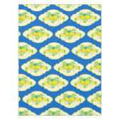 サミリーブルーとイエローレモンの花の模様 テーブルクロス (正面)