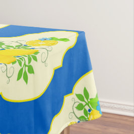 サミリーブルーとイエローレモンの花の模様 テーブルクロス