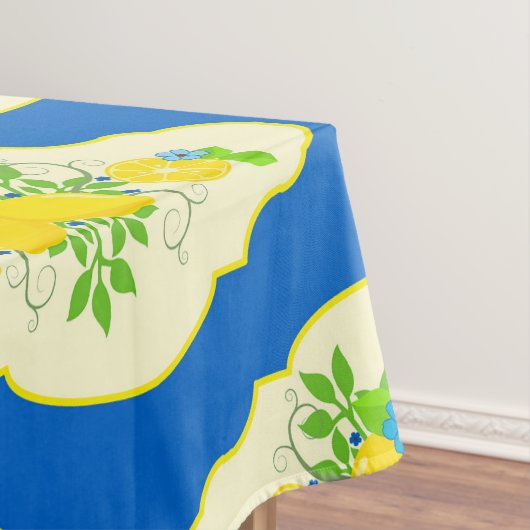 サミリーブルーとイエローレモンの花の模様 テーブルクロス (インサイチュ)