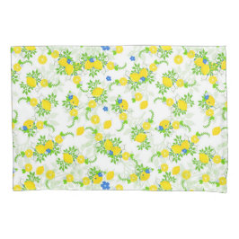 サミリーブルーとイエローレモンの花の模様 枕カバー