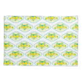 サミリーブルーとイエローレモンの花の模様 枕カバー (裏面)