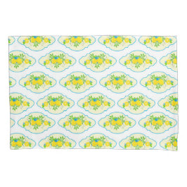 サミリーブルーとイエローレモンの花の模様 枕カバー