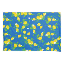 サミリーブルーとイエローレモンの花の模様 枕カバー