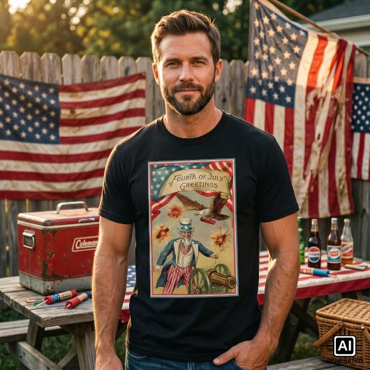 サムおじさんとアメリカ独立記念日の花火 Tシャツ